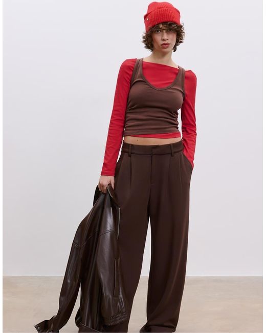 Stradivarius Red Long Sleeve T-Shirt With Gathering