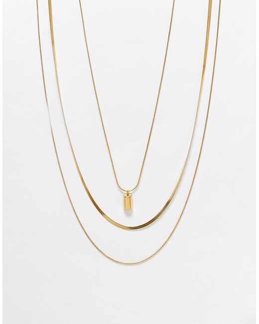 ASOS White 3 Pack Waterproof Stainless Steel Chain Necklaces With Rectangle Pendant for men