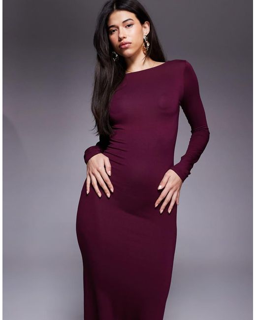ASOS Purple Plunge Back Maxi Slash Neck Dress