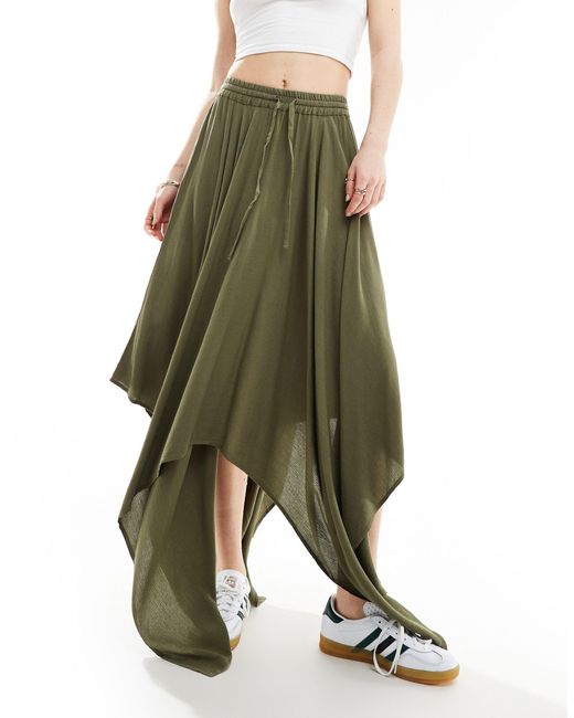 Miss Selfridge Green Cheesecloth Hanky Hem Maxi Skirt