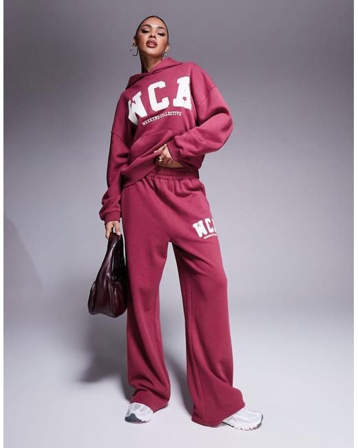 ASOS Pink Weekend Collective Oversized Jogger Co-Ord With Varsity Logo