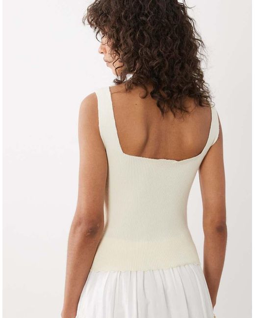 Miss Selfridge White Ribbed Knit Sleeveless Tank Top With Lace Trim