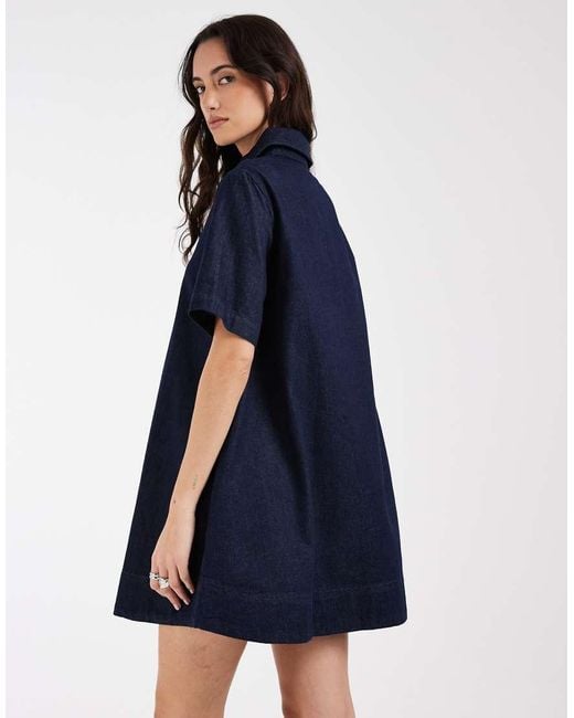 ASOS Blue Denim Swing Polo Shirt Dress