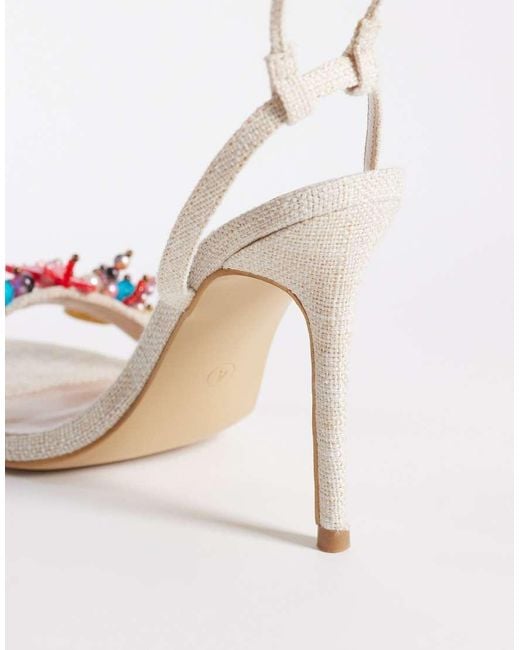 Public Desire White Coastal Tie Leg Heeled Sandals With Faux Shell Appliques
