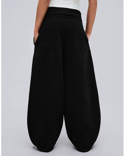 Bershka Black Barrel Fit Plush Trousers