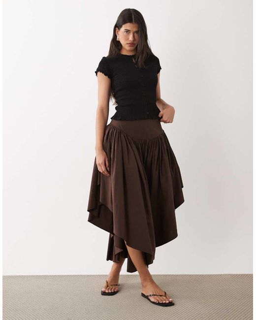 ASOS Brown Volume Waterfall Midi Skirt