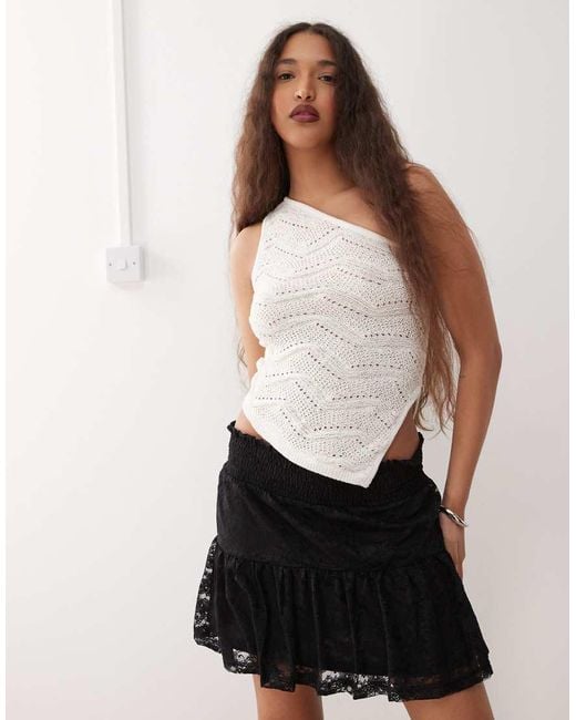 Noisy May Natural Tiered Lace Mini Skirt