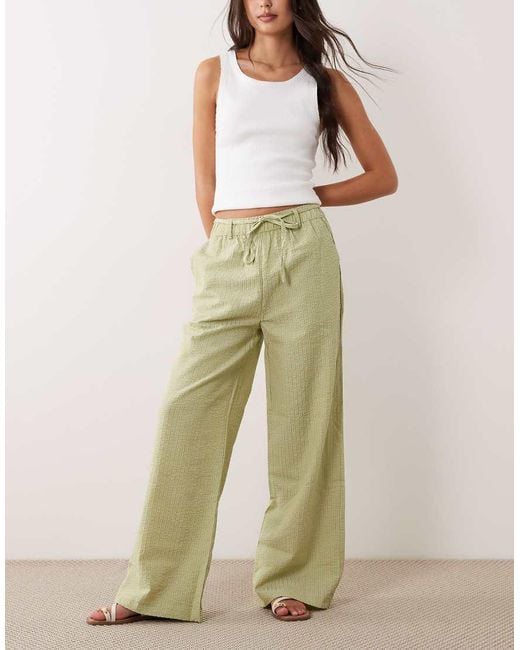 New Look Natural Seersucker Stripe Wide Leg Trousers