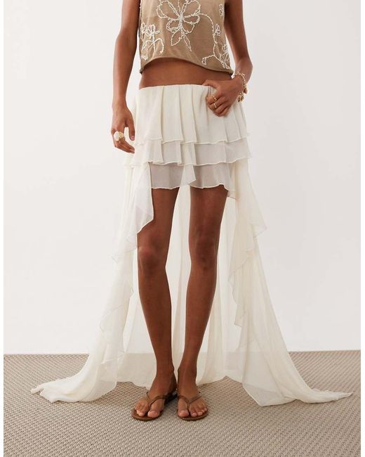 Miss Selfridge Natural Beach Chiffon Frill High Low Maxi Skirt