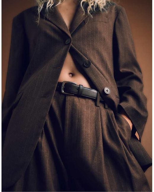 Stradivarius Blue Striped Smart Trousers With Darts