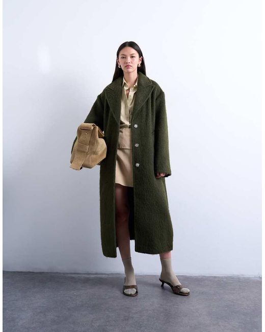 TOPSHOP White Brushed Unlined Dropped Shoulder Clean Chuck On Coat With Wool