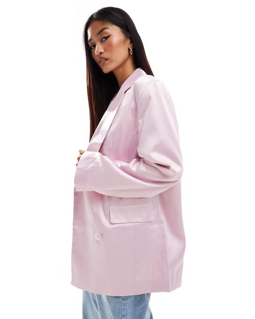 Miss Selfridge Pink – zweireihiger oversize-blazer aus satin