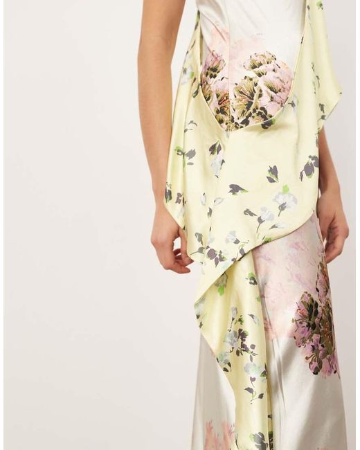 ARRANGE Asymmetrische Maxi Jurk Met Vlakken En Gemengde Bloemenprint in het Natural