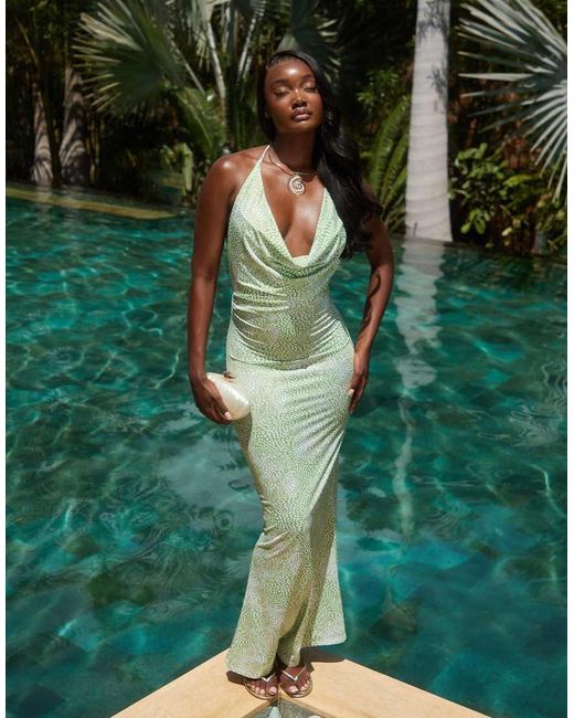 Vestito Da Mare Lungo Multicolore Con Scollo Ad Anello di South Beach in Green