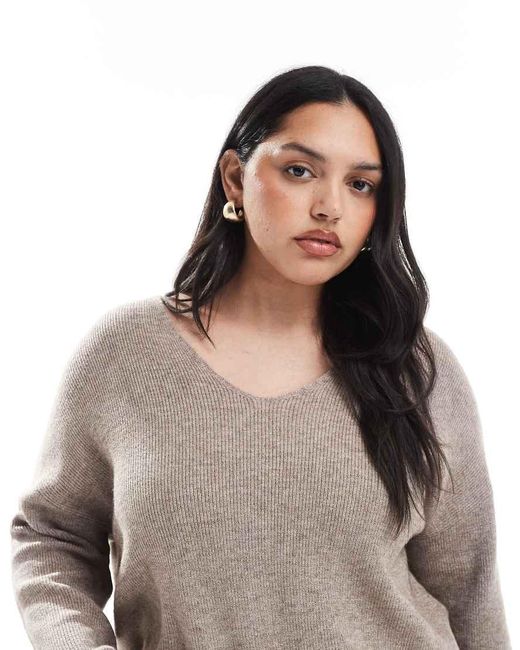 ONLY Gray V-neck Loose Ribbed Sweater