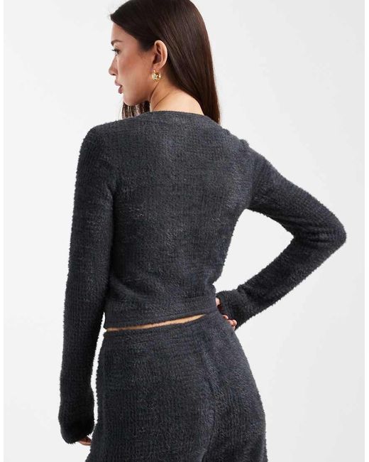 ASOS Black Co-ord Textured Fluffy Long Sleeve Cardigan