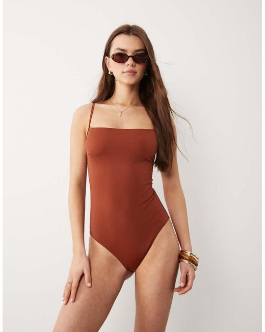 ARKET Brown Square Neck Swimsuit