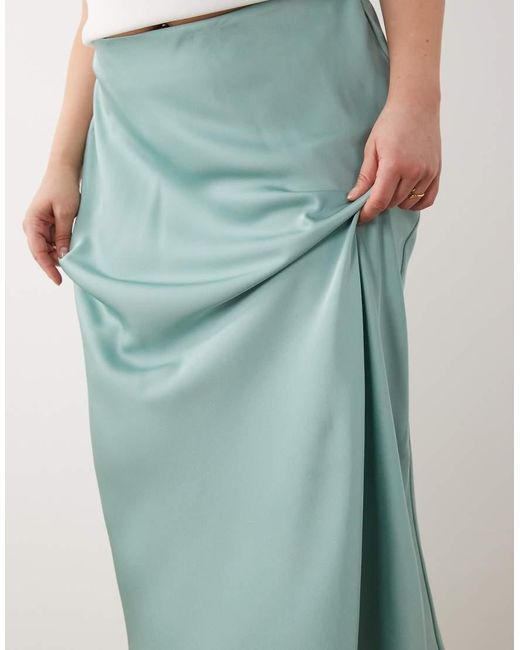 Vila Curve Blue Satin Maxi Skirt