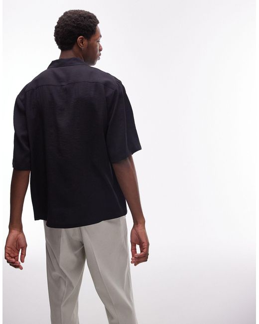 Topman Blue Short Sleeve Relaxed Satin Shirt for men