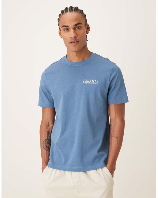 Farah Blue Morween Short Sleeve Graphic T-shirt With Back Print for men