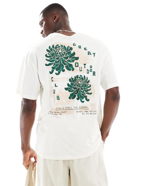 Jack & Jones White Oversized Great Outdoors Back Print T-shirt for men