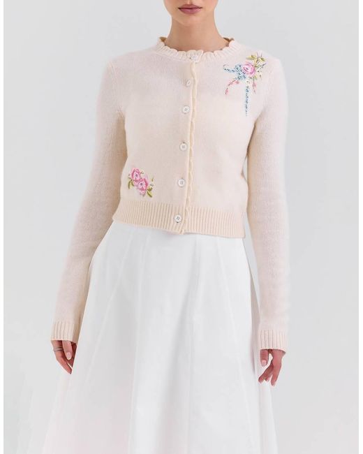 House Of Cb White Anjou Embroidered Cardigan