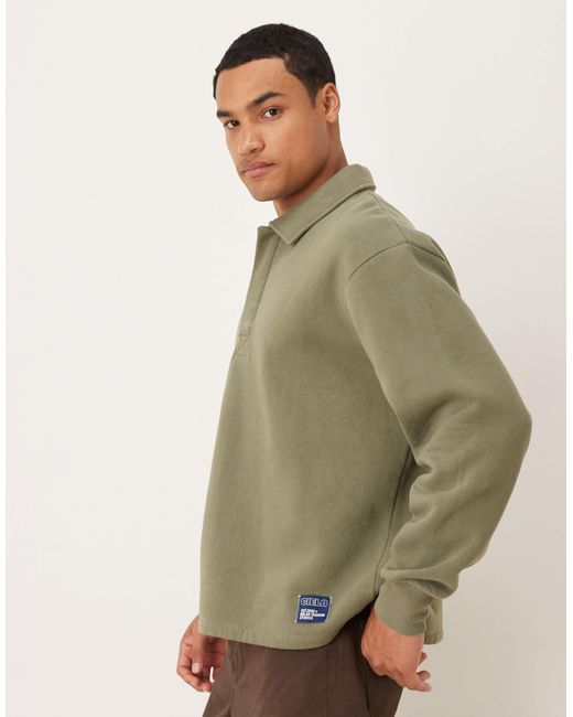 ASOS Green Oversized Polo Sweatshirt With Woven Label Badge for men