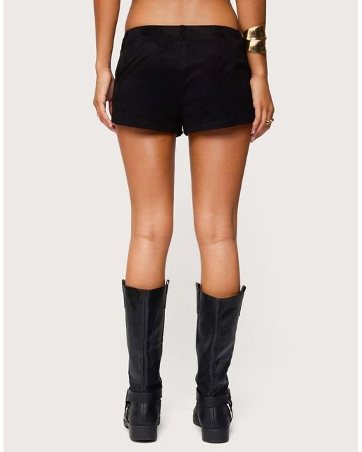 Edikted Black Studded Faux Suede Micro Shorts