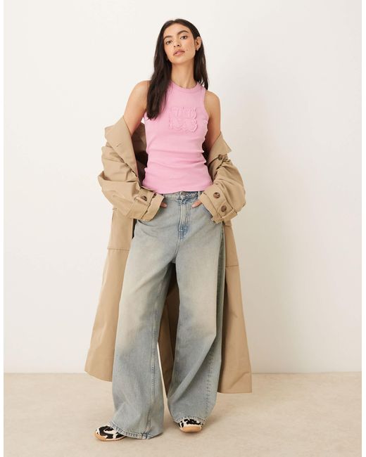 JJXX Pink Patch Ribbed Vest