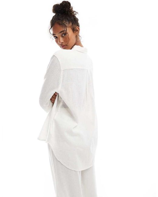 ONLY White Linen Rich Oversized Shirt Co-ord