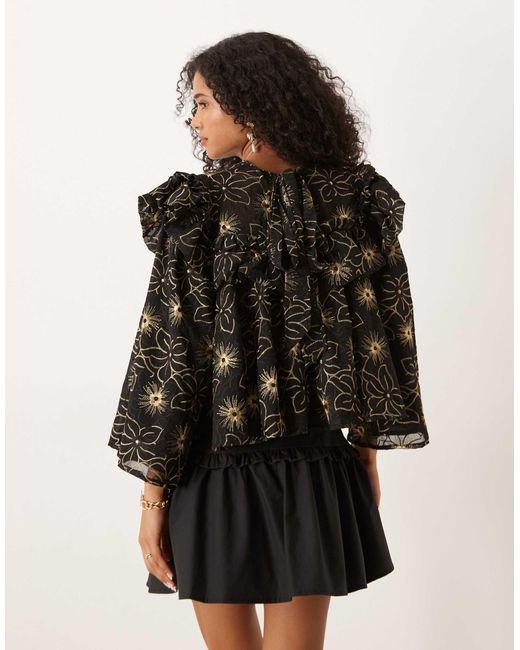 Sister Jane Black Dream Embroidered Frill Detail Blouse