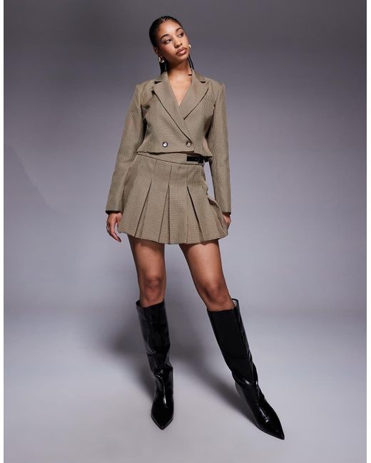 River Island Gray Checked Kilted Skort With Buckle Detail