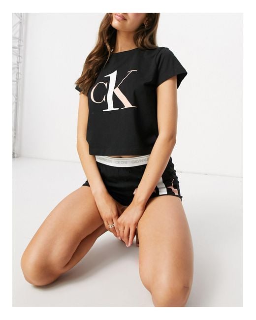 Calvin Klein Ck One Logo T shirt Short Pyjama Set in Black Lyst UK