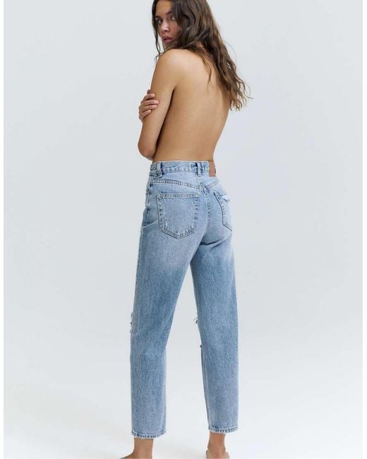 Pull&Bear Blue Ripped Mom Fit Jeans