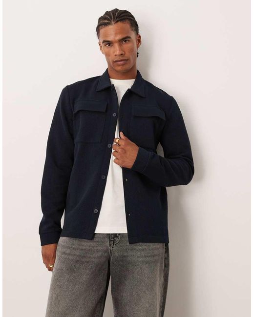 Chaqueta Azul Marino Estilo Camisa Con Botones De Tejido Texturizado De ASOS de hombre de color Blue