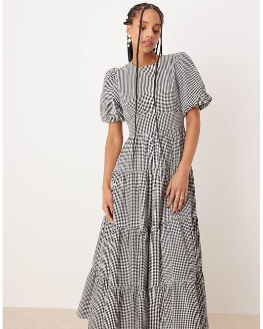 Nobody's Child Gray Ricky Puff Sleeve Midi Dress