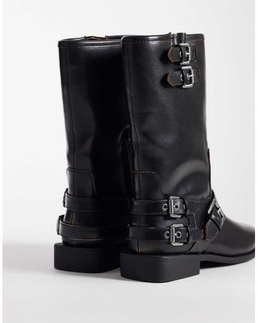ASOS Black Asher Flat Biker Boots