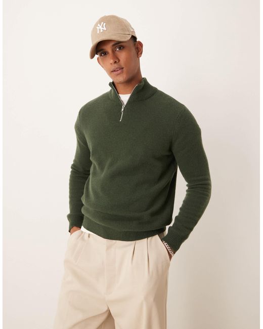 ASOS Lambswool Quarter Zip Jumper in Green for Men Lyst