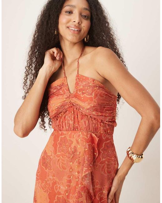 ANAYA Pink Halter Neck Floral Print Midaxi Dress