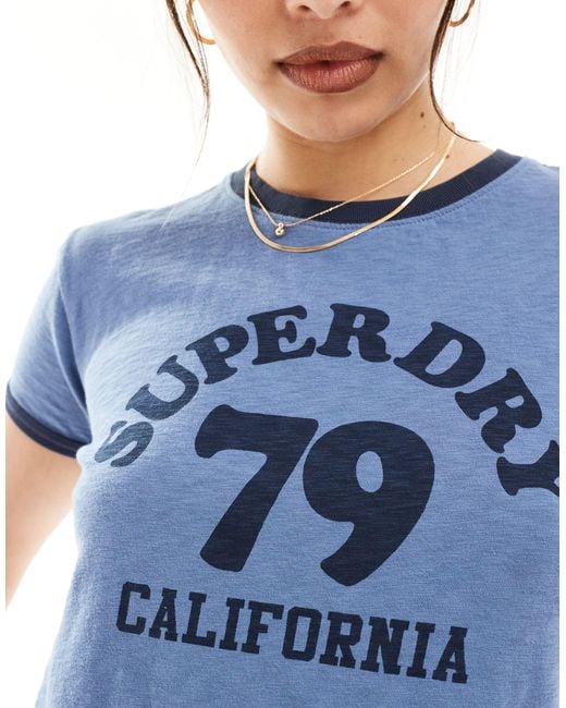 Superdry Blue – athletic essentials – ringer-t-shirt für den strand
