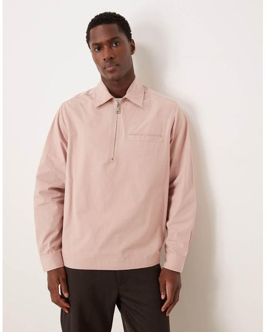 ASOS Pink Overhead Poplin Zip Shirt for men