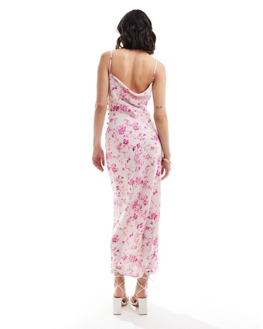 ASOS Pink Contrast Lace Cowl Neck Midi Slip Dress