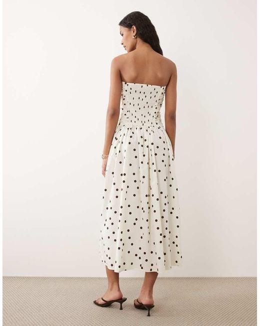 New Look Natural Polka Dot Bandeau Ruched Midi Dress