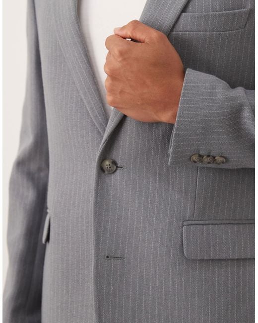 ASOS Gray Regular Wool Suit Jacket With Pinstripe for men