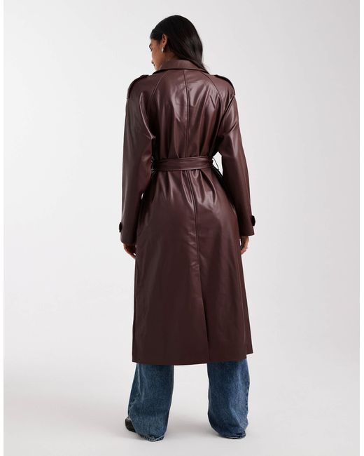 Trench-coat long en similicuir - marron chocolat ONLY en coloris Multicolor