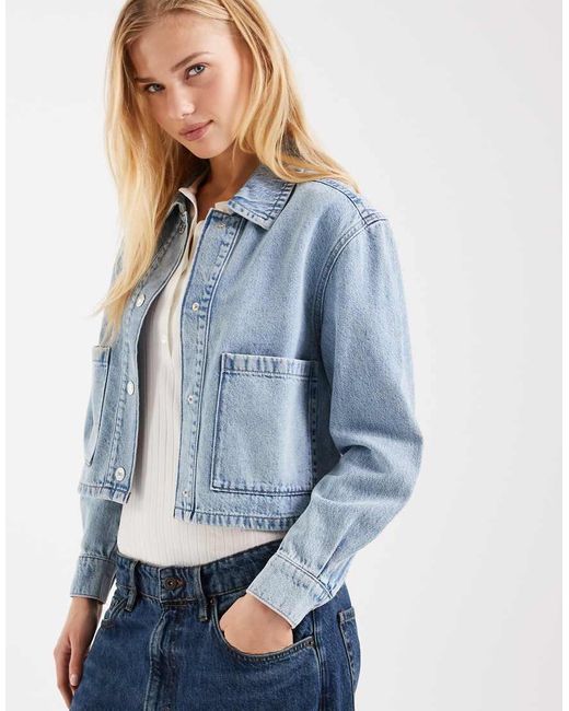 Mango Blue Teen 100% Cotton Boxy Denim Jacket
