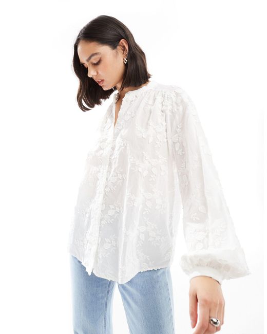 & Other Stories White Floral Embroidered Blouse