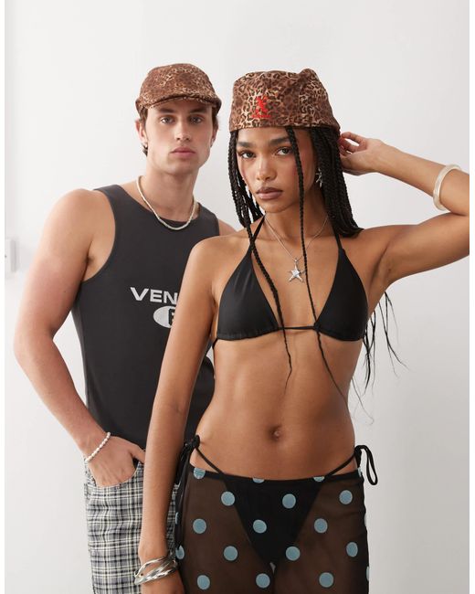 Collusion Black Unisex Leopard Print Flat Cap