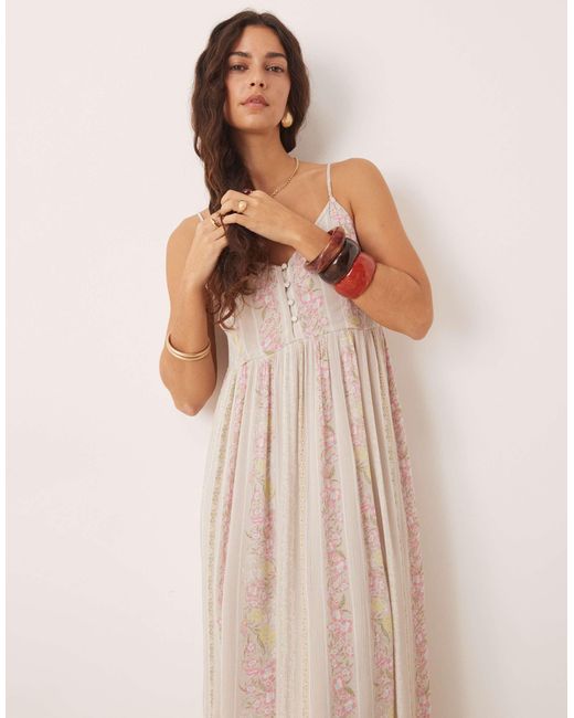 Y.A.S Natural Festival Cami Midi Dress With Button Front Detail