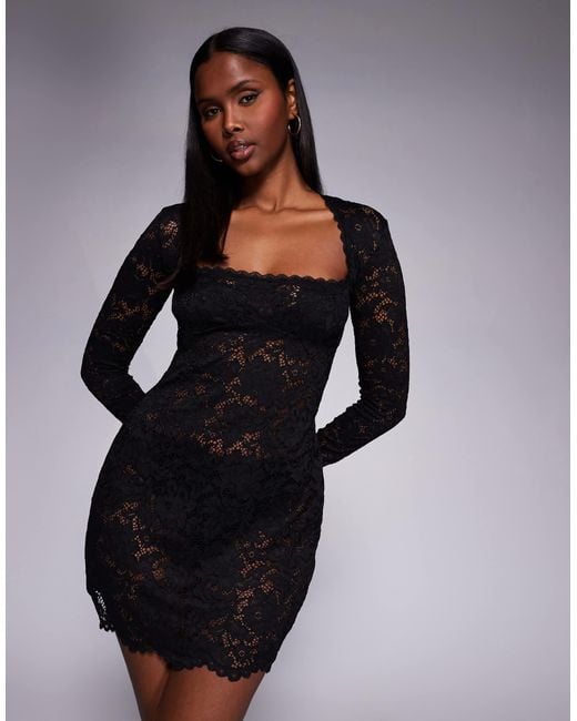Oh Polly Women's Black Lace Square Neck Long Sleeve Mini Dress -  coffeafoods.com